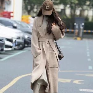 #51 New! Chunky Below the knee Rib Belted With Pockets Creme  Cardigan Coat M L